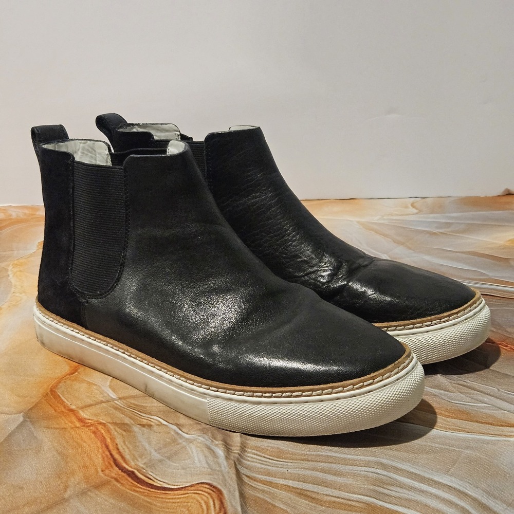 Johnston & Murphy Womens 7M Black Leather Chelsea Sneaker Boots Slip On